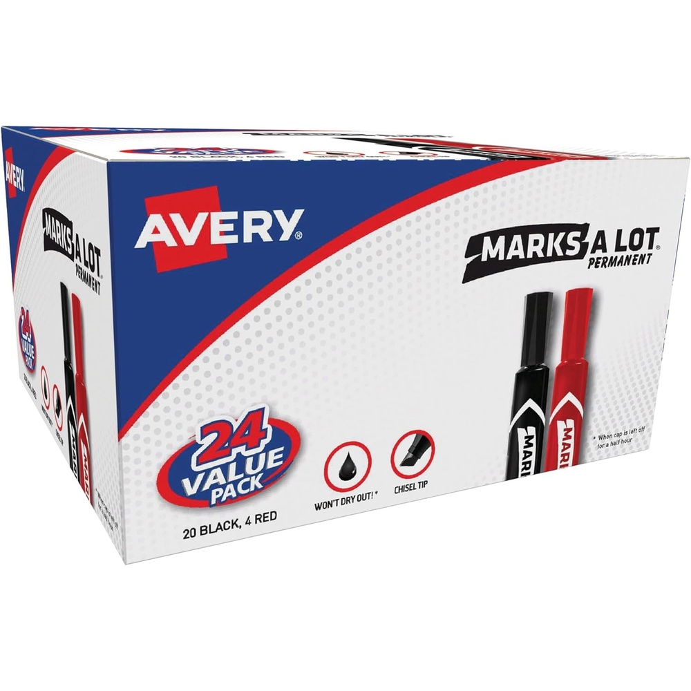 image:imageAvery MarksALot Permanent Markers Regular DeskStyle Size Chisel Tip Water and Wear Resistant 24 Assorted Markers 9818724 markers
