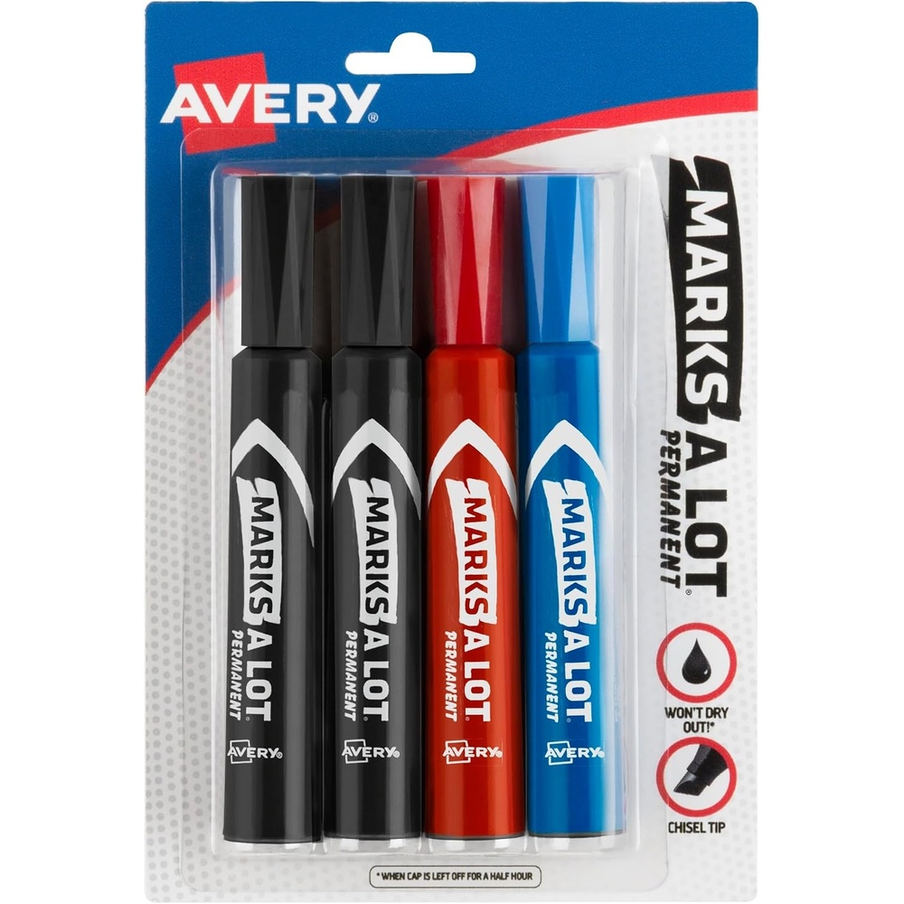 image:imageAvery MarksALot Permanent Markers Regular DeskStyle Size Chisel Tip Water and Wear Resistant 24 Assorted Markers 981874 markers