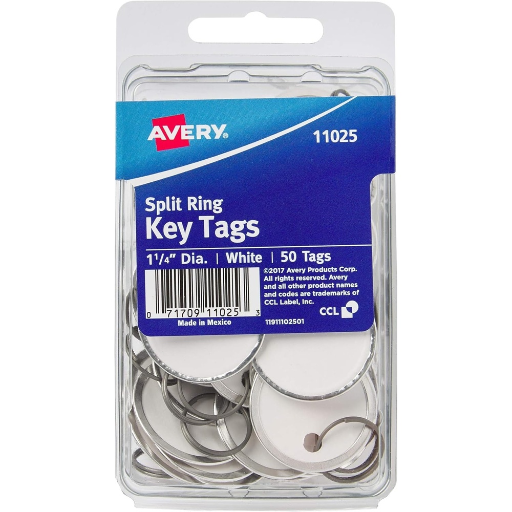image:imageAvery Metal Rim Key Tags 125 Diameter Tag Metal Split Ring White 50 Tags 11025One Size Pack of 12