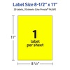 image:imageAvery Printable Sticker Paper 812 x 11 FullSheet Labels Neon Yellow Labels LaserInkjet Printable 20 Total Great for Packaging and Stickers20 labels