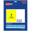 image:imageAvery Printable Sticker Paper 812 x 11 FullSheet Labels Neon Yellow Labels LaserInkjet Printable 20 Total Great for Packaging and Stickers80 labels