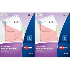 image:imageAvery Binder Pockets for 3 Ring Binders Assorted Colors Fits 85 x 11 Documents AcidFree and ArchivalSafe 5 Folders Total 752545 Count Pack of 2