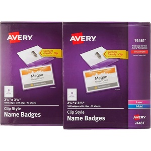 image:imageAvery Clip Name Badges Print or Write 200 Inserts amp Badge Holders with Clips 214 x 312 2 Pack 74461