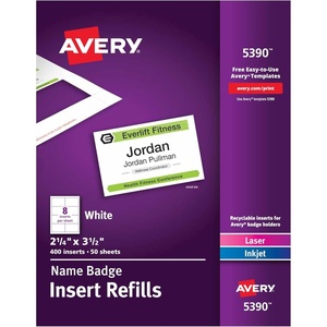 image:imageAvery Customizable Name Badge Inserts 225 x 35 White 400 Printable Name Tag Inserts 5390312 in X 214 in