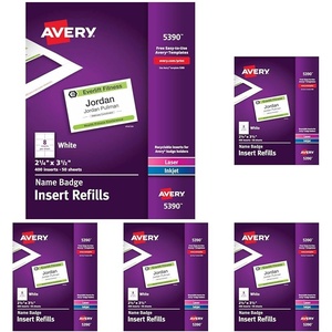 image:imageAvery Customizable Name Badge Inserts 225 x 35 White 400 Printable Name Tag Inserts 5390312 in X 214 in Pack of 5