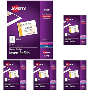 image:imageAvery Customizable Name Badge Inserts for Name Tag Holders 3 x 4 White LaserInkjet Printable 300 Total 5392300 Pack of 5