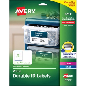 image:imageAvery Durable Easy Peel ID Labels With Sure Feed Technology 6793 Rectangle 2 x 258 White Pack Of 1202 In X 258 In