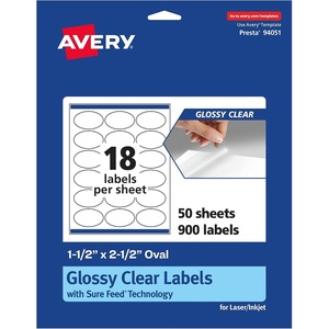 image:imageAvery Glossy Clear Oval Labels Sure Feed Technology 15 x 25 180 Glossy Clear Labels LaserInkjet Printable900 labels