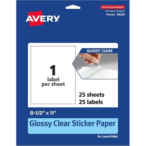 image:imageAvery Glossy Clear Sticker Paper 85 x 11 10 Glossy Clear Labels LaserInkjet Printable Great for Product Merchandising Weddings and Mailing25 labels