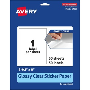 image:imageAvery Glossy Clear Sticker Paper 85 x 11 10 Glossy Clear Labels LaserInkjet Printable Great for Product Merchandising Weddings and Mailing50 labels