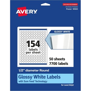 image:imageAvery Glossy White Round Labels Sure Feed Technology 12 Diameter 1540 Glossy White Labels PrinttoTheEdge Permanent Adhesive LaserInkjet Printable7 700 labels