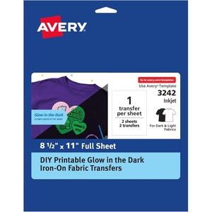 image:imageAvery Glow in the Dark Fabric Transfer Paper 85 x 11 Printable Heat Transfers for Inkjet Printers 2 Sheets 03242