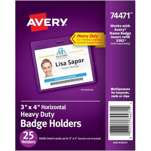 image:imageAvery Heavy Duty Badge Holders 3 x 4 25 Horizontal ID Badge Holders 7447125