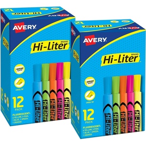 image:imageAvery HiLiter DeskStyle Highlighters Chisel Tip 12 Highlighters Assorted Colors 2 Packs 25601