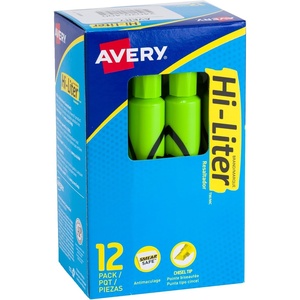 image:imageAvery HiLiter DeskStyle Highlighters Smear Safe Ink Chisel Tip 12 Fluorescent Green Highlighters 24020Fluorescent Green