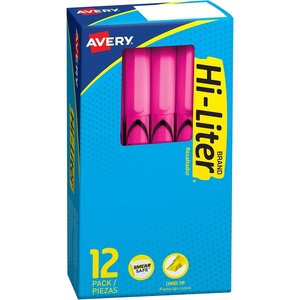 image:imageAvery HiLiter PenStyle Highlighters Smear Safe Ink Chisel Tip 12 Fluorescent Pink Highlighters 23592