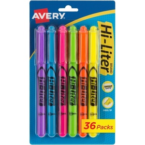 image:imageAvery HiLiter PenStyle Highlighters Smear Safe Ink Chisel Tip 6 Assorted Color Highlighters 235851 Count Pack of 36