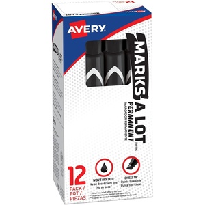 image:imageAvery Large Black Permanent Marker with Thick Chisel Tip for Calligraphy Fabric Desk Work Pack of 12 08888