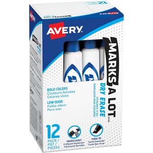 image:imageAvery Marks A Lot Dry Erase Markers Low Odor Chisel Tip 12 Red Whiteboard Markers for Classroom and School Supplies Office Supplies and More 24407Blue