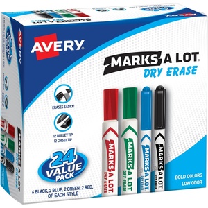 image:imageAvery Marks A Lot Value Pack Dry Erase Markers White Board Markers ChiselBullet 24 Assorted Colors 29870