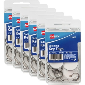 image:imageAvery Metal Rim Key Tags 6Pack 125 Diameter Tag Metal Split Ring White 300 Tags Total 13128