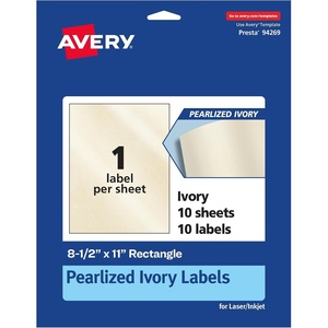 image:imageAvery Pearlized Ivory Rectangle Labels 85 x 11 10 Pearlized Ivory Labels LaserInkjet Printable10 labels