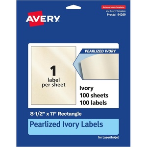 image:imageAvery Pearlized Ivory Rectangle Labels 85 x 11 10 Pearlized Ivory Labels LaserInkjet Printable100 labels