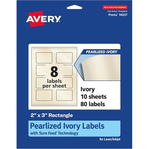 image:imageAvery Pearlized Ivory Rectangle Labels Sure Feed Technology PrinttoTheEdge 2 x 3 80 Pearlized Ivory Labels LaserInkjet Printable80 labels