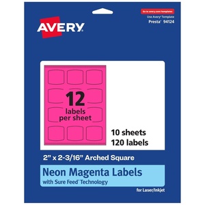 image:imageAvery Printable Arched Square Labels Sure Feed Technology 2 x 2316 Neon Magenta Labels PrintToTheEdge LaserInkjet Printable 120 Total Great for Cosmetics and Soaps120 labels