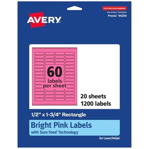 image:imageAvery Printable Rectangle Labels Sure Feed Technology 12 x 134 Bright Pink Labels PrinttoTheEdge LaserInkjet Printable 600 Total Great for Jars and More1 200 labels