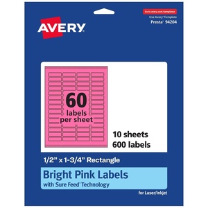 image:imageAvery Printable Rectangle Labels Sure Feed Technology 12 x 134 Bright Pink Labels PrinttoTheEdge LaserInkjet Printable 600 Total Great for Jars and More600 labels