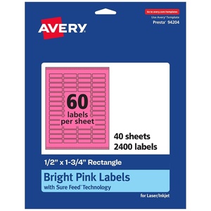 image:imageAvery Printable Rectangle Labels Sure Feed Technology 12 x 134 Bright Pink Labels PrinttoTheEdge LaserInkjet Printable 600 Total Great for Jars and More2 400 labels