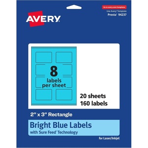 image:imageAvery Printable Rectangle Labels Sure Feed Technology 2 x 3 Bright Blue Labels PrinttoTheEdge LaserInkjet Printable 80 Total Great for Mailing and Candles160 labels