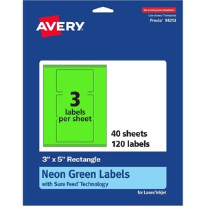 image:imageAvery Printable Rectangle Labels Sure Feed Technology 3 x 5 Neon Green Labels PrinttoTheEdge LaserInkjet Printable 30 Total Great for Shipping and Packaging120 labels