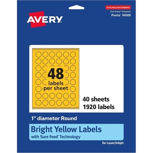image:imageAvery Printable Round Labels Sure Feed Technology 1 Diameter Bright Yellow Labels PrinttoTheEdge LaserInkjet 480 Total Great for Price Stickers and Mailing Seals1 920 labels