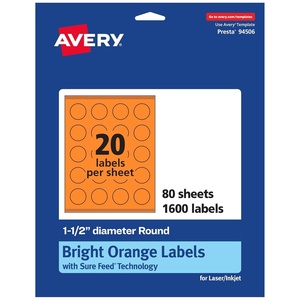 image:imageAvery Printable Round Labels Sure Feed Technology 112 Diameter Bright Orange Labels PrinttoTheEdge LaserInkjet Printable 200 Total Great for Stickers and Candles1 600 labels