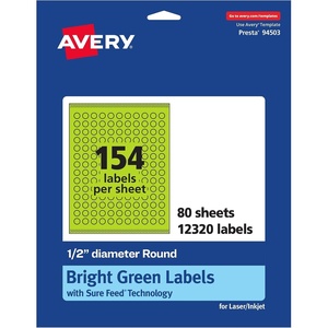 image:imageAvery Printable Round Labels Sure Feed Technology 12 Diameter Bright Green Labels PrinttoTheEdge LaserInkjet 1540 Total Great for Price Stickers and Mailing Seals12 320 labels