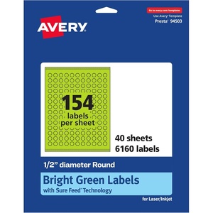 image:imageAvery Printable Round Labels Sure Feed Technology 12 Diameter Bright Green Labels PrinttoTheEdge LaserInkjet 1540 Total Great for Price Stickers and Mailing Seals6 160 labels