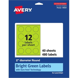 image:imageAvery Printable Round Labels Sure Feed Technology 2 Diameter Bright Green Labels PrinttoTheEdge LaserInkjet Printable 120 Total Great for Stickers and Candles480 labels