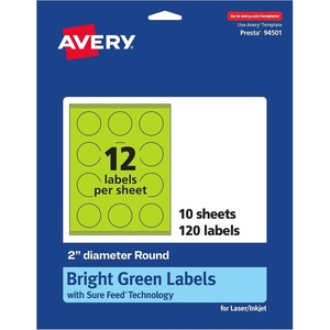 image:imageAvery Printable Round Labels Sure Feed Technology 2 Diameter Bright Green Labels PrinttoTheEdge LaserInkjet Printable 120 Total Great for Stickers and Candles120 labels