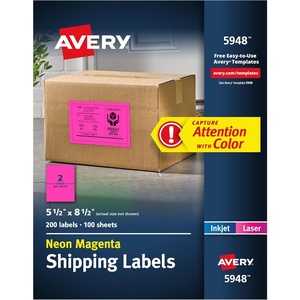 image:imageAvery Printable Shipping Labels 512 x 812 Neon Green Laser amp Inkjet Compatible 200 Blank Labels Total Great for Branding Mailing Organizing and More 5952Neon Magenta