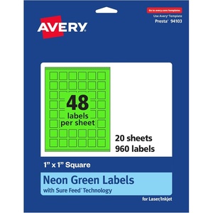 image:imageAvery Printable Square Labels Sure Feed Technology 1 x 1 Neon Green Labels PrinttoTheEdge LaserInkjet Printable 480 Total Great for Soaps and QR Codes960 labels