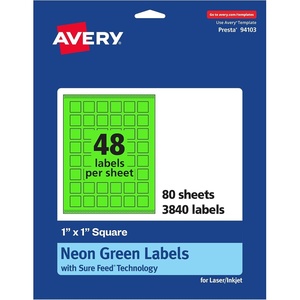 image:imageAvery Printable Square Labels Sure Feed Technology 1 x 1 Neon Green Labels PrinttoTheEdge LaserInkjet Printable 480 Total Great for Soaps and QR Codes3 840 labels