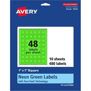 image:imageAvery Printable Square Labels Sure Feed Technology 1 x 1 Neon Green Labels PrinttoTheEdge LaserInkjet Printable 480 Total Great for Soaps and QR Codes480 labels