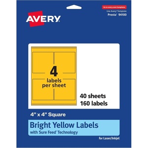 image:imageAvery Printable Square Labels Sure Feed Technology 4 x 4 Bright Yellow Labels LaserInkjet Printable 40 Total Great for Packaging and Ingredients160 labels