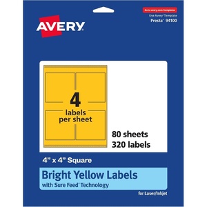 image:imageAvery Printable Square Labels Sure Feed Technology 4 x 4 Bright Yellow Labels LaserInkjet Printable 40 Total Great for Packaging and Ingredients320 labels