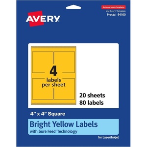 image:imageAvery Printable Square Labels Sure Feed Technology 4 x 4 Bright Yellow Labels LaserInkjet Printable 40 Total Great for Packaging and Ingredients80 labels