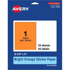 image:imageAvery Printable Sticker Paper 85 x 11 Matte White Repositionable Adhesive LaserInkjet Compatible 5 FullSize Label Sheets Great for Product Branding Cute Stickers Crafts and More 53202Bright Orange