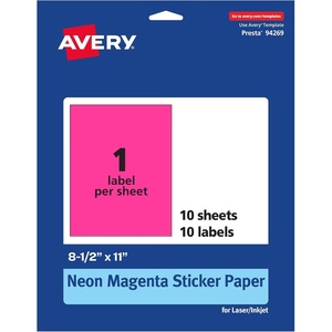 image:imageAvery Printable Sticker Paper 85 x 11 Matte White Repositionable Adhesive LaserInkjet Compatible 5 FullSize Label Sheets Great for Product Branding Cute Stickers Crafts and More 53202Neon Magenta