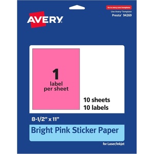image:imageAvery Printable Sticker Paper 85 x 11 Matte White Repositionable Adhesive LaserInkjet Compatible 5 FullSize Label Sheets Great for Product Branding Cute Stickers Crafts and More 53202Bright Pink